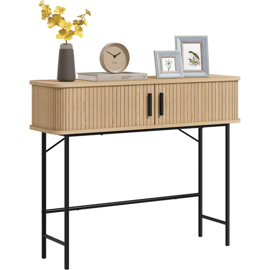 Meuble industrielle console entree beige en metal