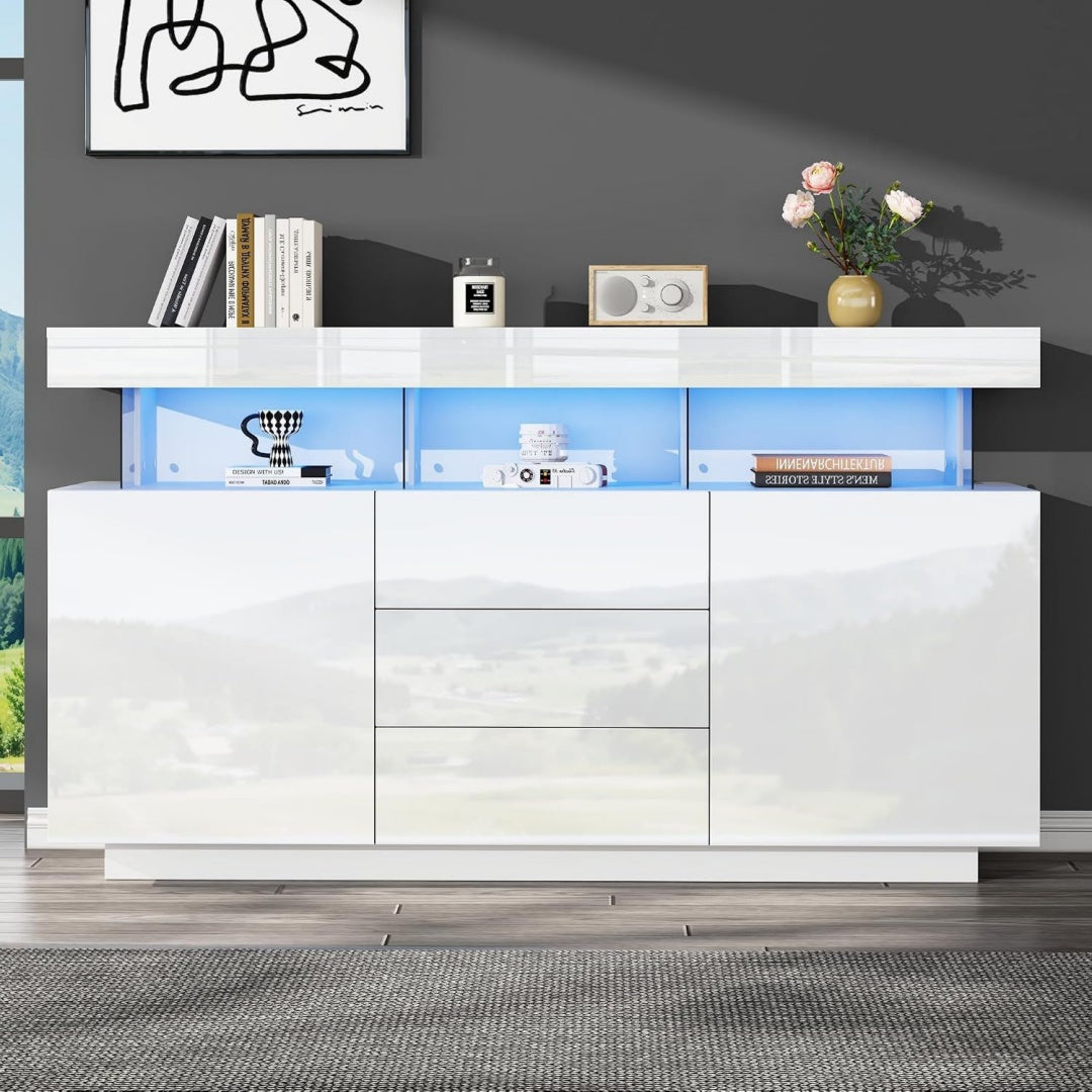 Credence gris 3 tiroirs design moderne pratique
