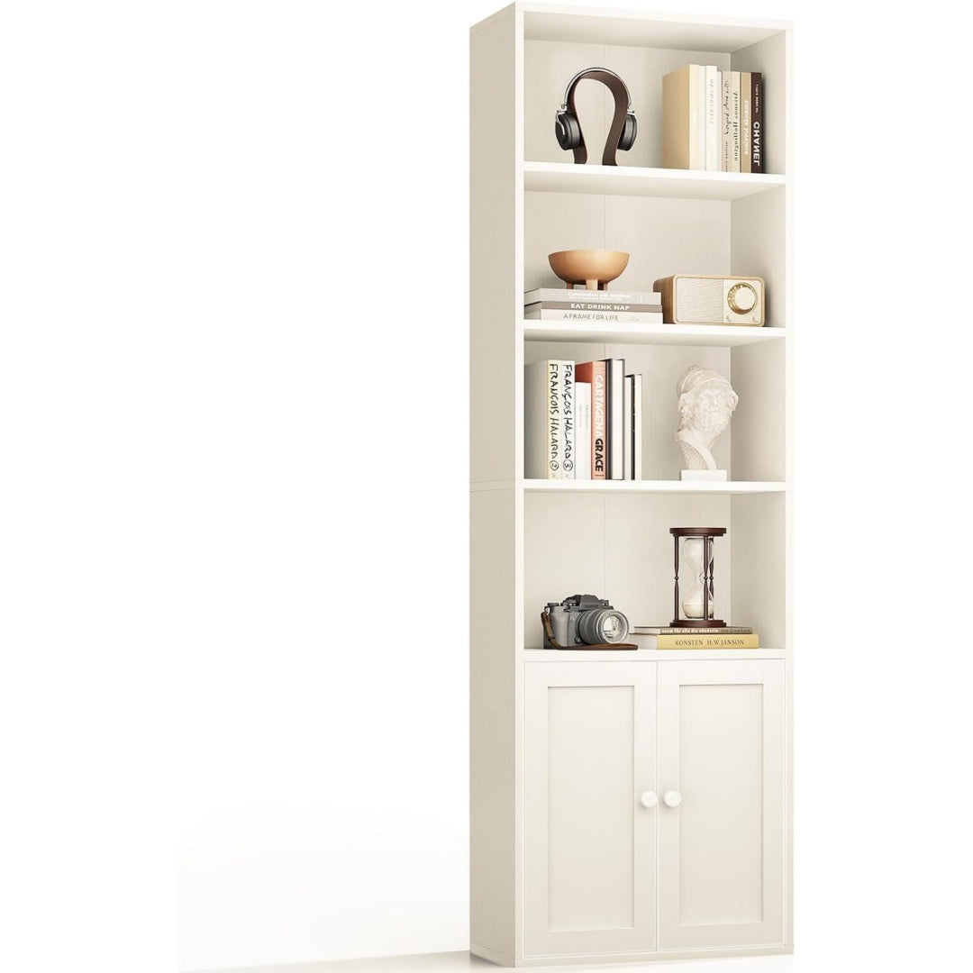 Bibliotheque etagere gris clair 176 cm, 6 etageres et a 2 portes