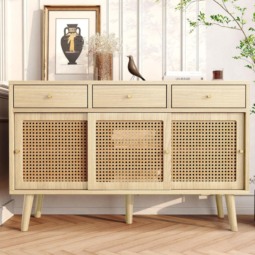 Commode finition soignee beige industriel
