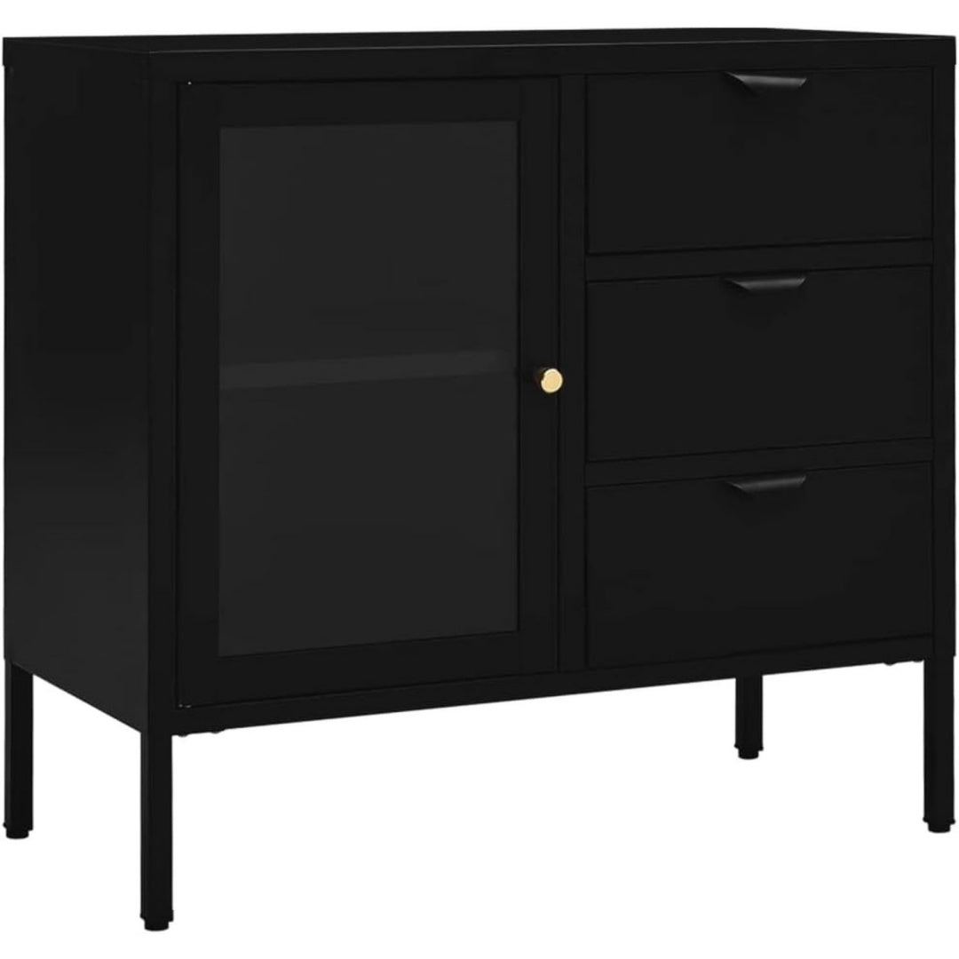 Buffet noir, mural, rangement interieur optimise