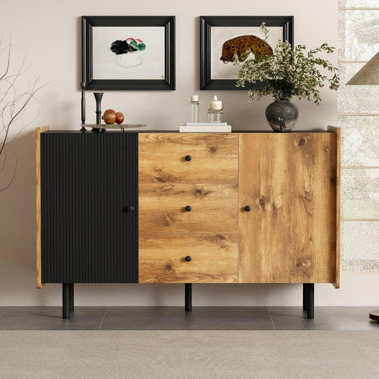 Buffet industriel en MDF et rotin