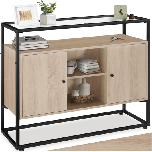 Buffet beige 6 etageres, style industriel bois ingenierie pour salon