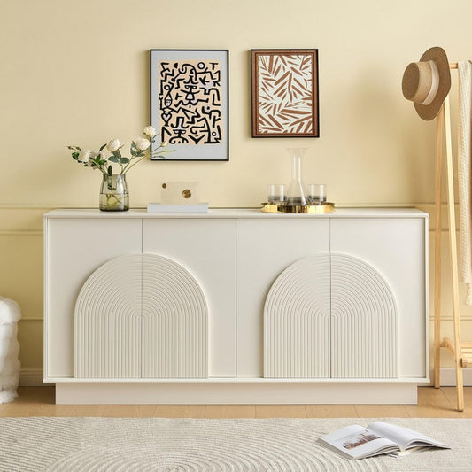 Enfilade coloris creme MDF, a 4 portes pour 160 cm de rangement