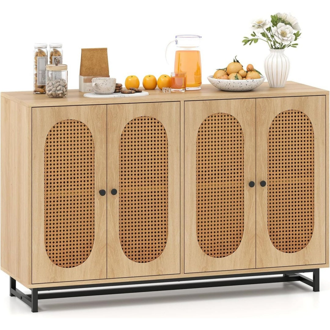 126 x 40 x 81 cm buffet marron portes en rotin