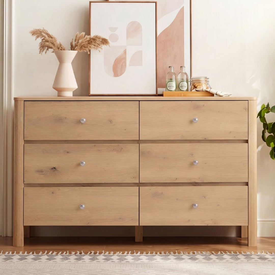 Commode en bois beige 6 tiroirs