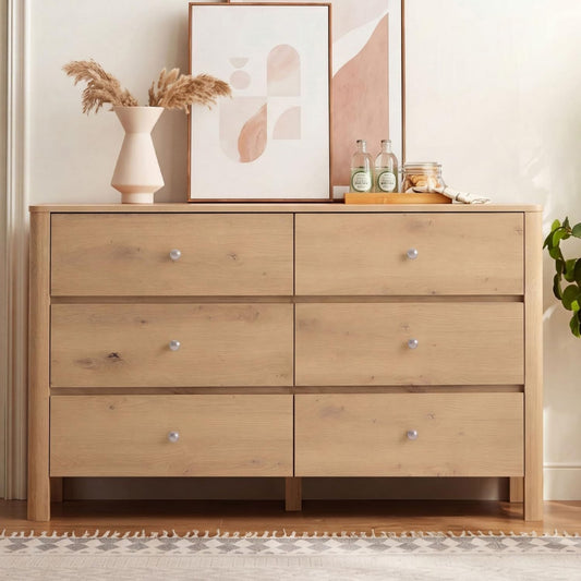 Commode en bois beige 6 tiroirs