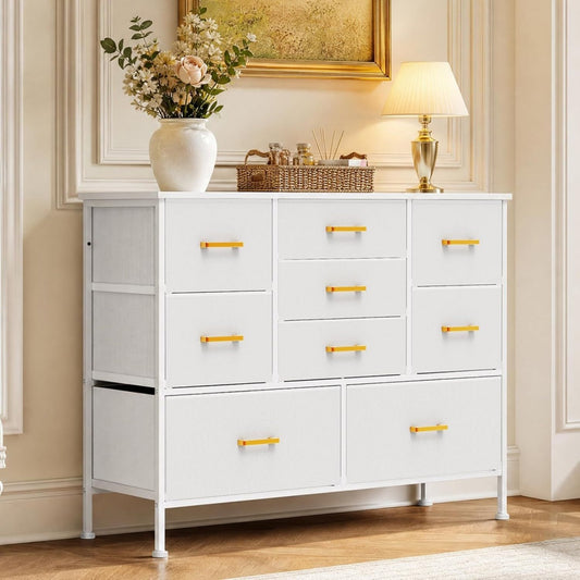 Commode gris clair avec 9 tiroirs 31 x 110 x 81 cm