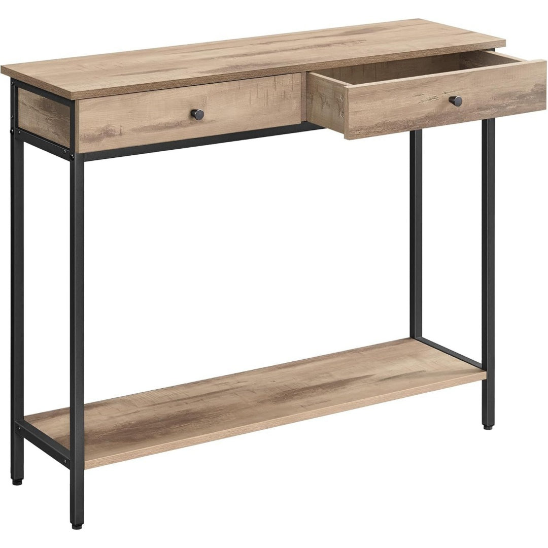 Rangement beige console entree avec 2 tiroirs