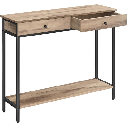 Rangement beige console entree avec 2 tiroirs