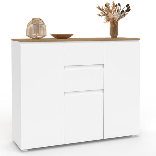 Enfilade gris clair a 3 portes 2 tiroirs, design style contemporain