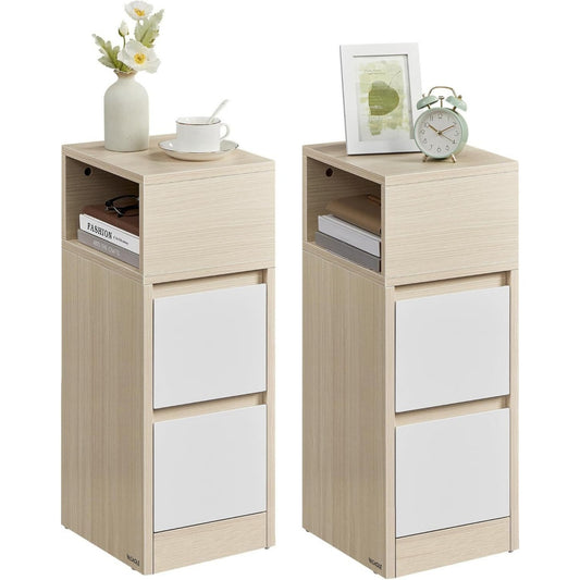 Table de chevet gris clair en chene et MDF de qualite