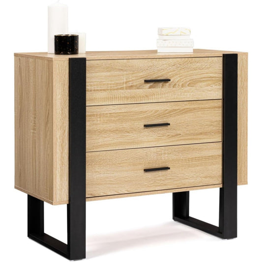 Armoire de rangement beige pour salon 3 tiroirs