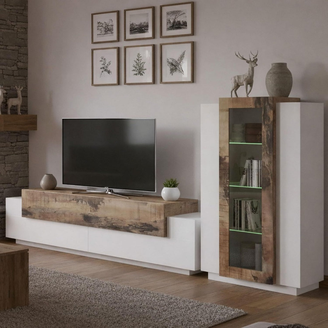 Vitrine gris avec plateau en verre trempe ideal pour salon