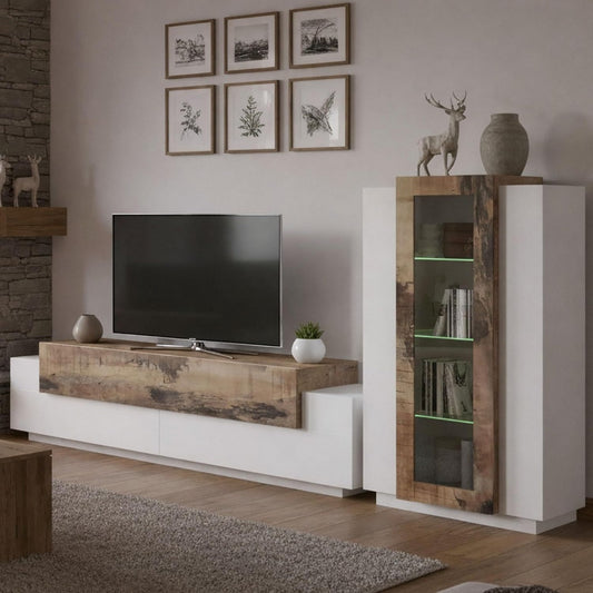 Vitrine gris avec plateau en verre trempe ideal pour salon