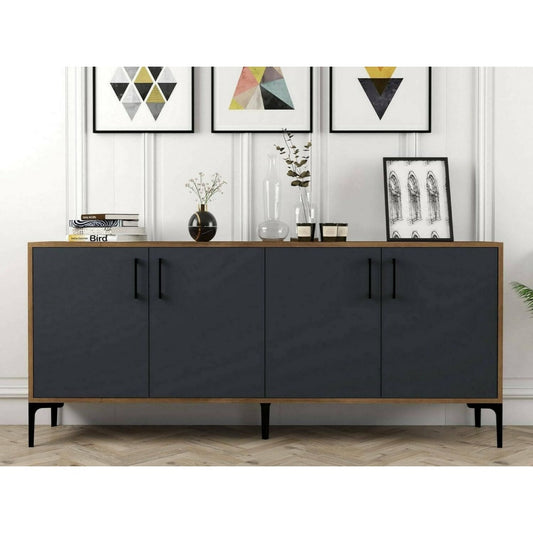 Buffet en verre, gris, contemporain (180 x 35 x 78 cm)
