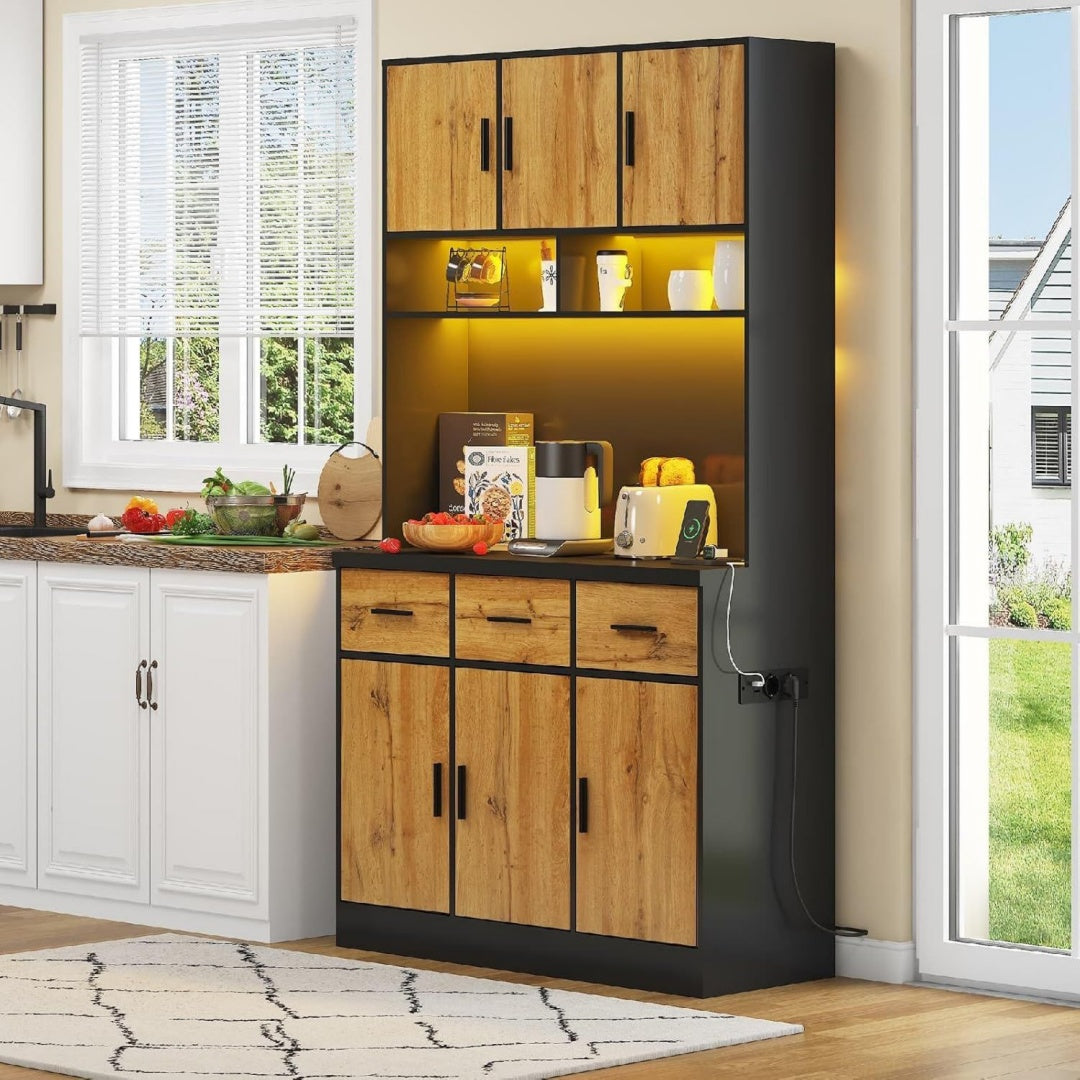 Buffet gris clair 100 x 40 x 180 cm avec eclairage LED