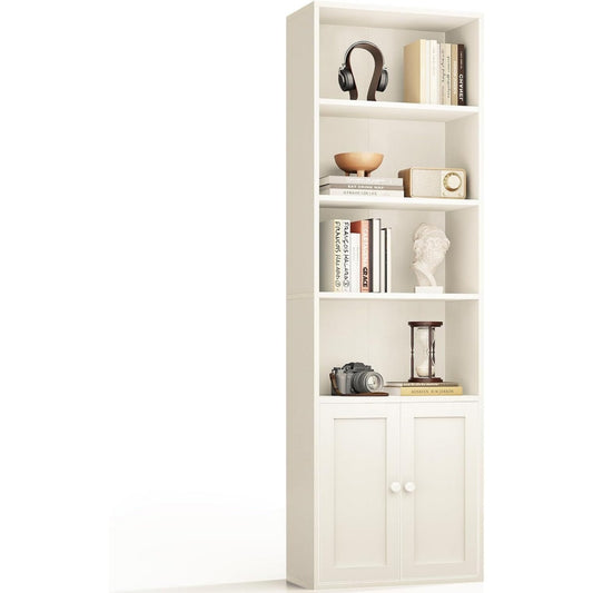 Bibliotheque etagere gris clair 176 cm, 6 etageres et a 2 portes