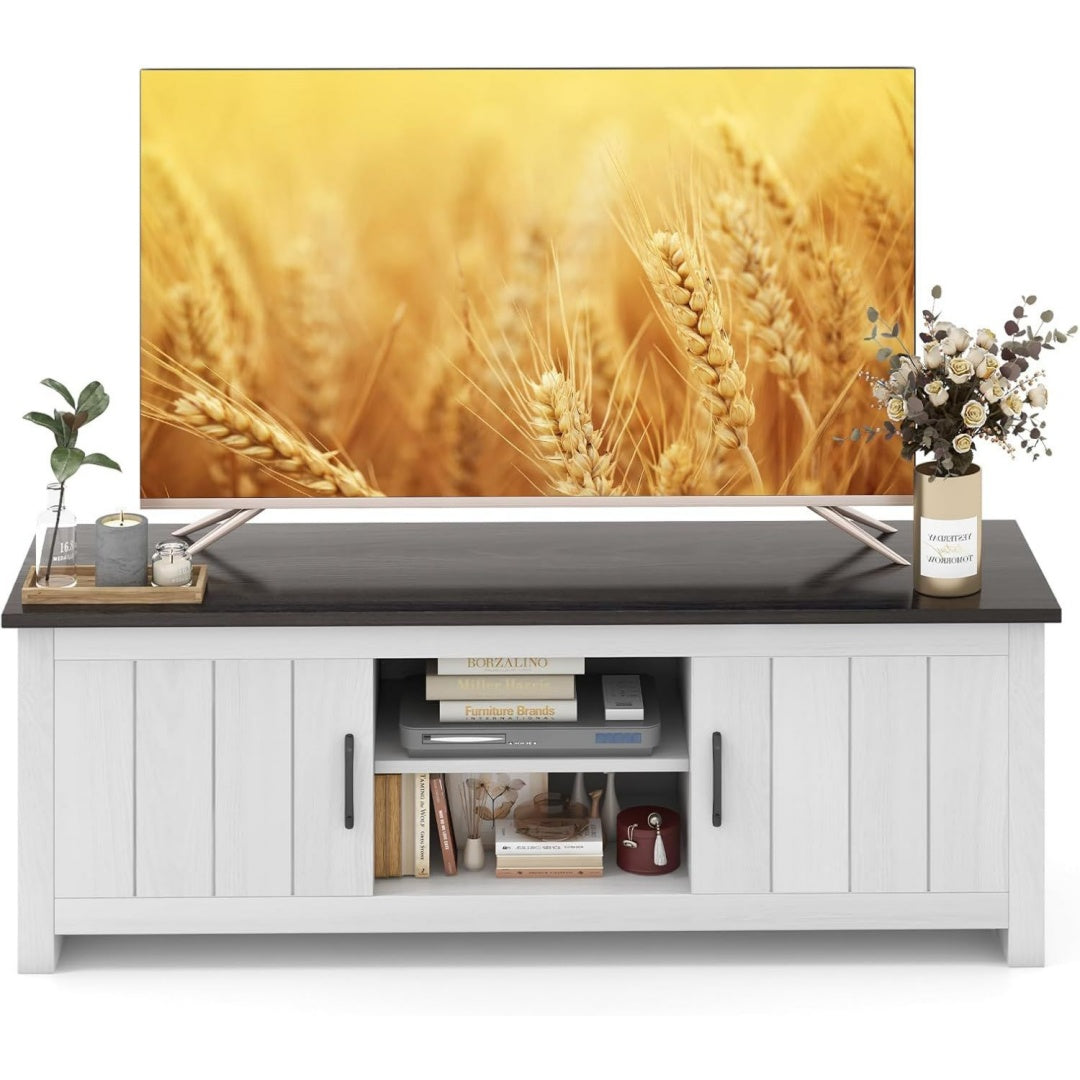 Meuble TV en bois d'ingenierie creme 145 x 39.5 x 49.5 cm