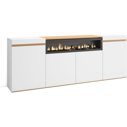 Enfilade gris clair 3 etageres reglables, finition chene et design moderne