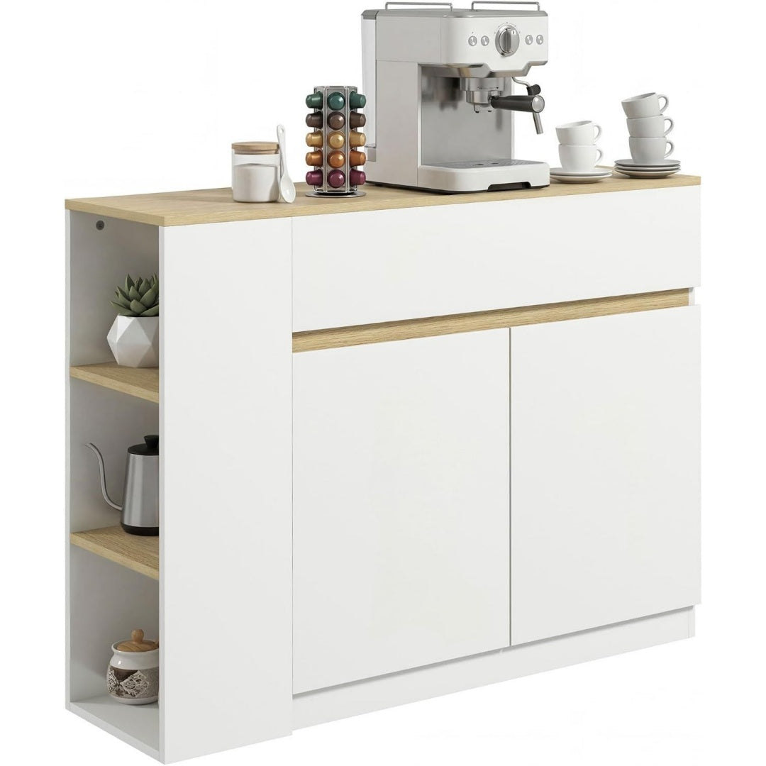Enfilade gris clair pour bureau, a 2 portes 2 tiroirs style scandinave