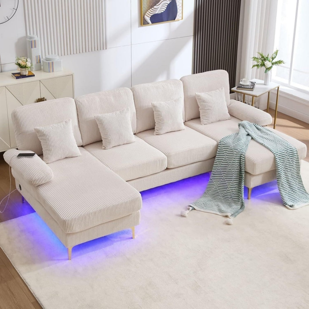 Canape gris clair avec eclairage LED en bois massif