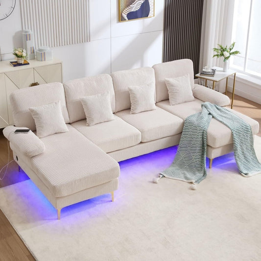 Canape gris clair avec eclairage LED en bois massif