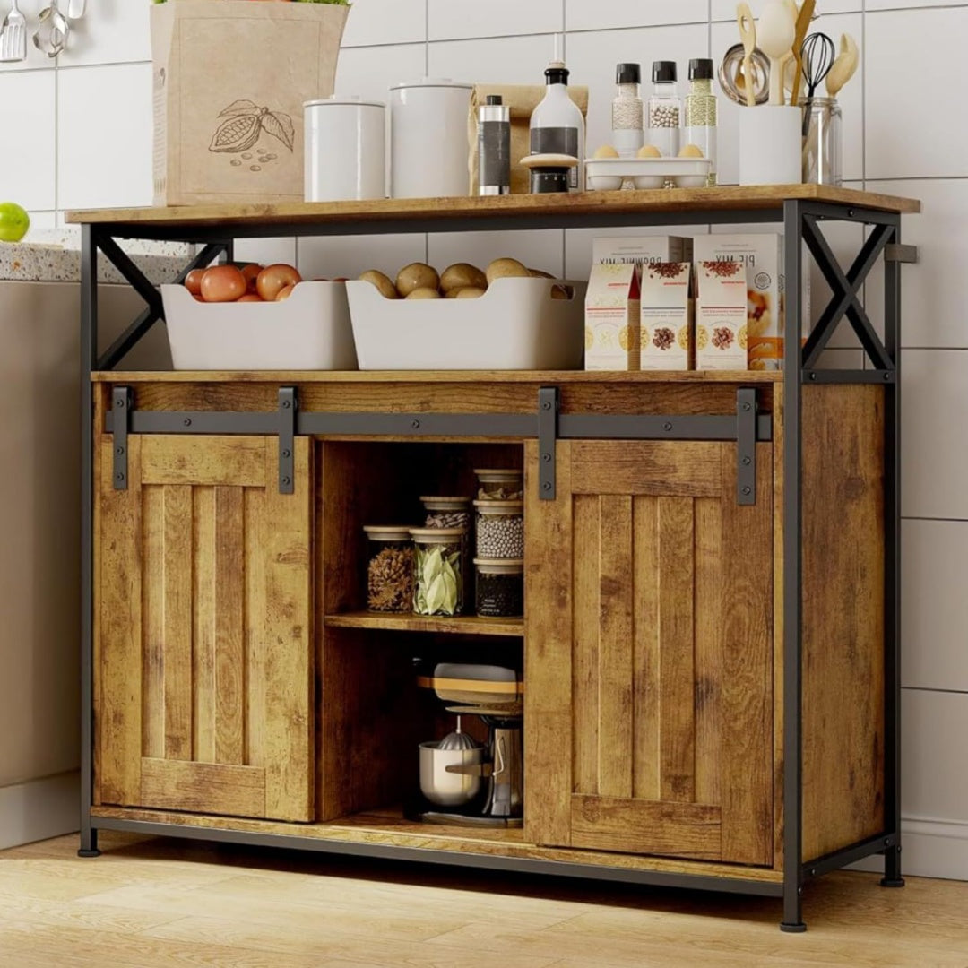 Enfilade marron 6 etageres de rangement, bois ingenierie style industriel