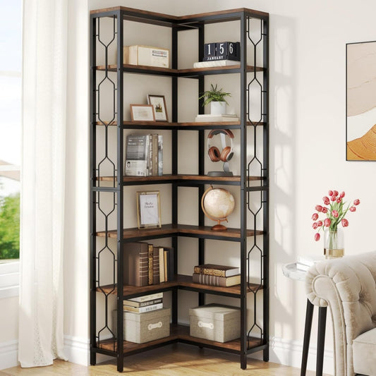etagere d'angle gris clair 7 etageres de rangement, bois ingenierie style industriel